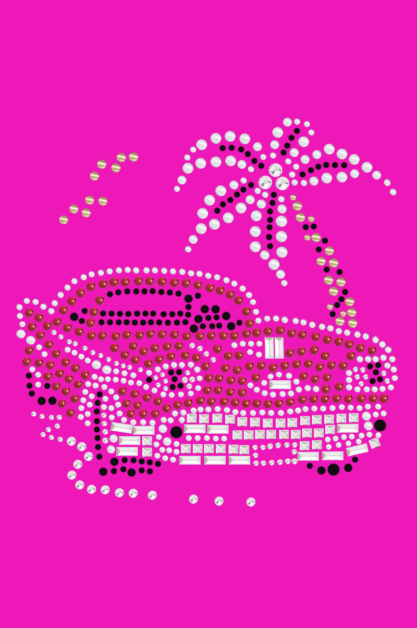 Car with Palm Tree (Red) - Womens T-shirt