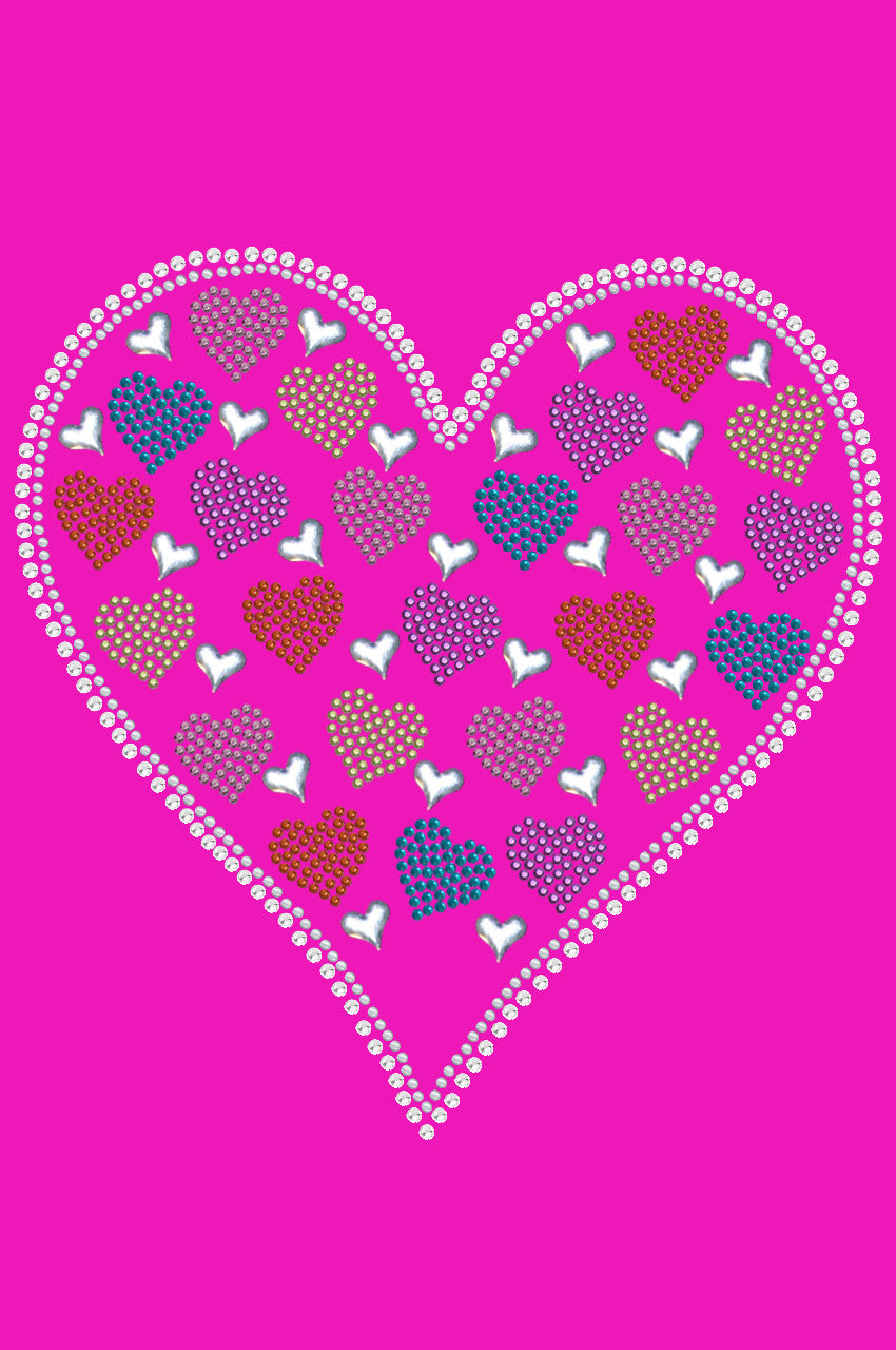 Heart with Multicolor Rhinestud Hearts - Womens T-shirt