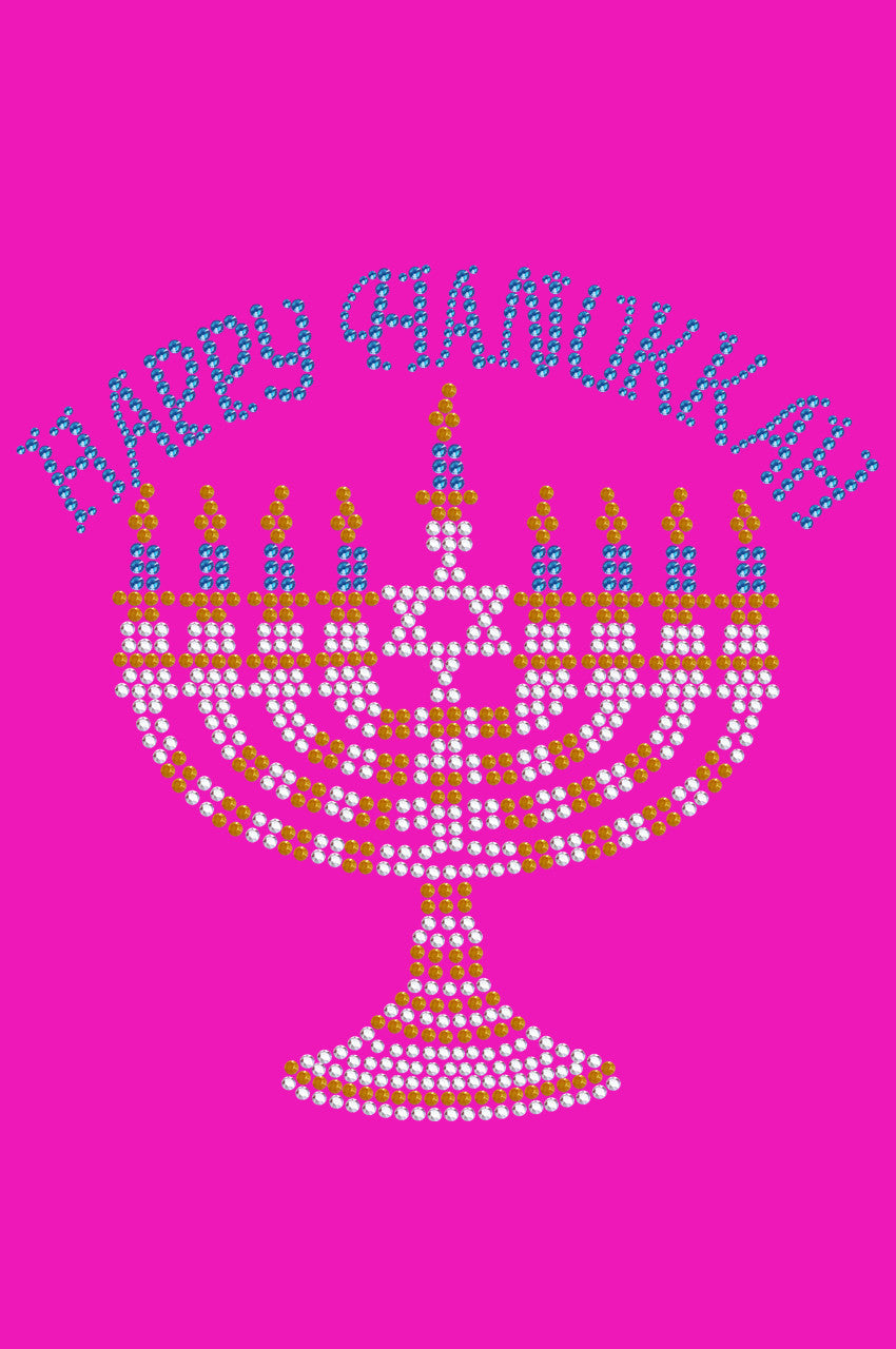 Menorah - Large (Blue, Silver, & Gold) - Womens T-shirt