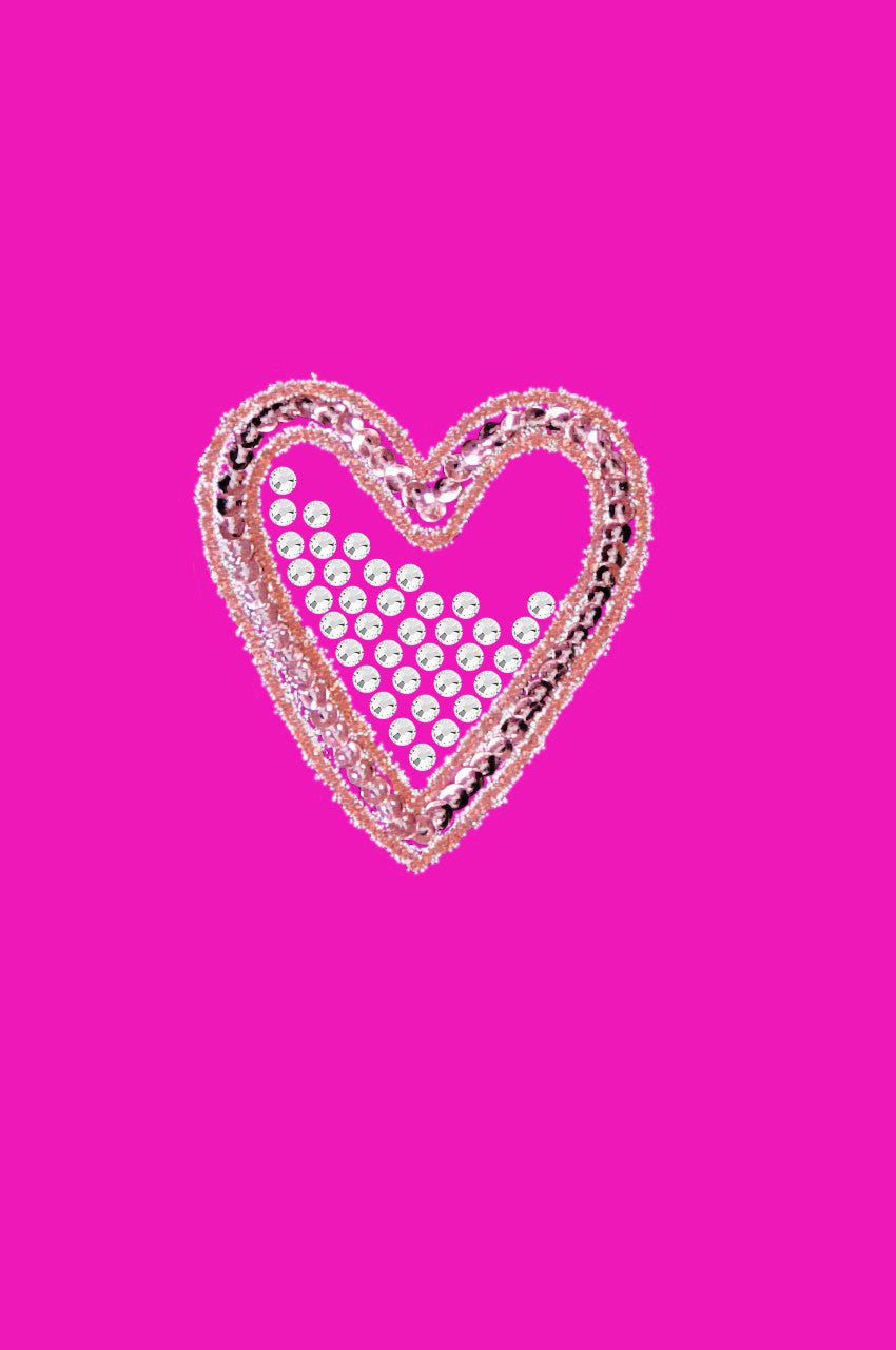 Pink Sequin & Rhinestone Heart - Womens T-shirt