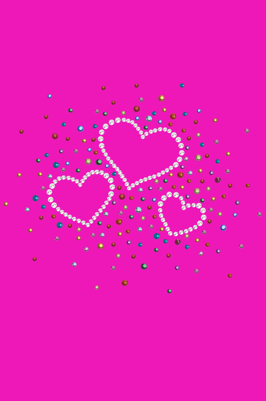 Three Hearts with Multicolored Studs - Womens T-shirt