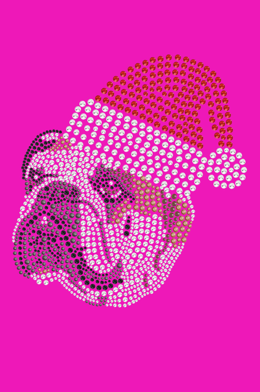 Bulldog Face (Brown) with Santa Hat - Womens T-shirt