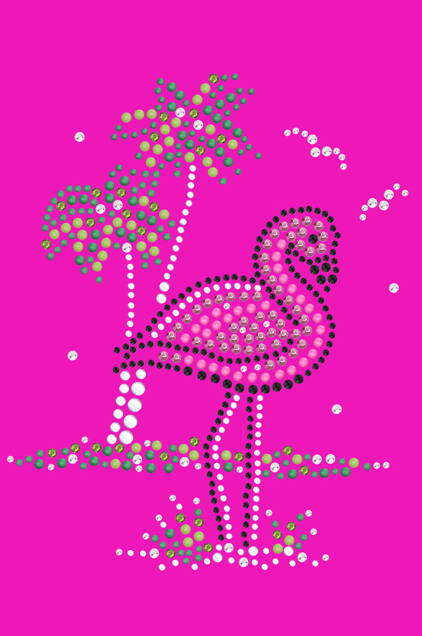 Pink Flamingo with Palm Trees - Womens T-shirt
