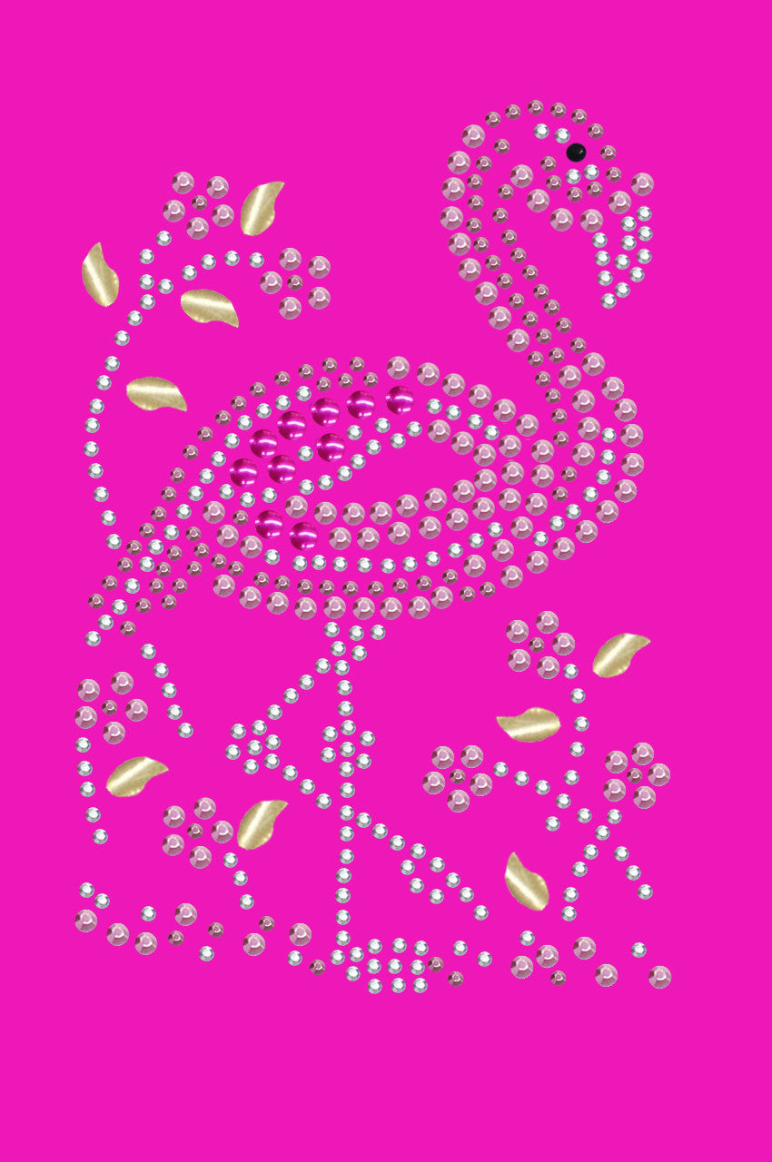 Pink Flamingo with Nailhead Flowers - Womens T-shirt