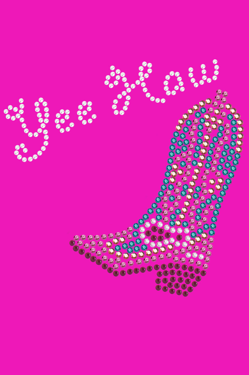 Boot (Pink & Turquoise) with Yee Haw - Womens T-shirt