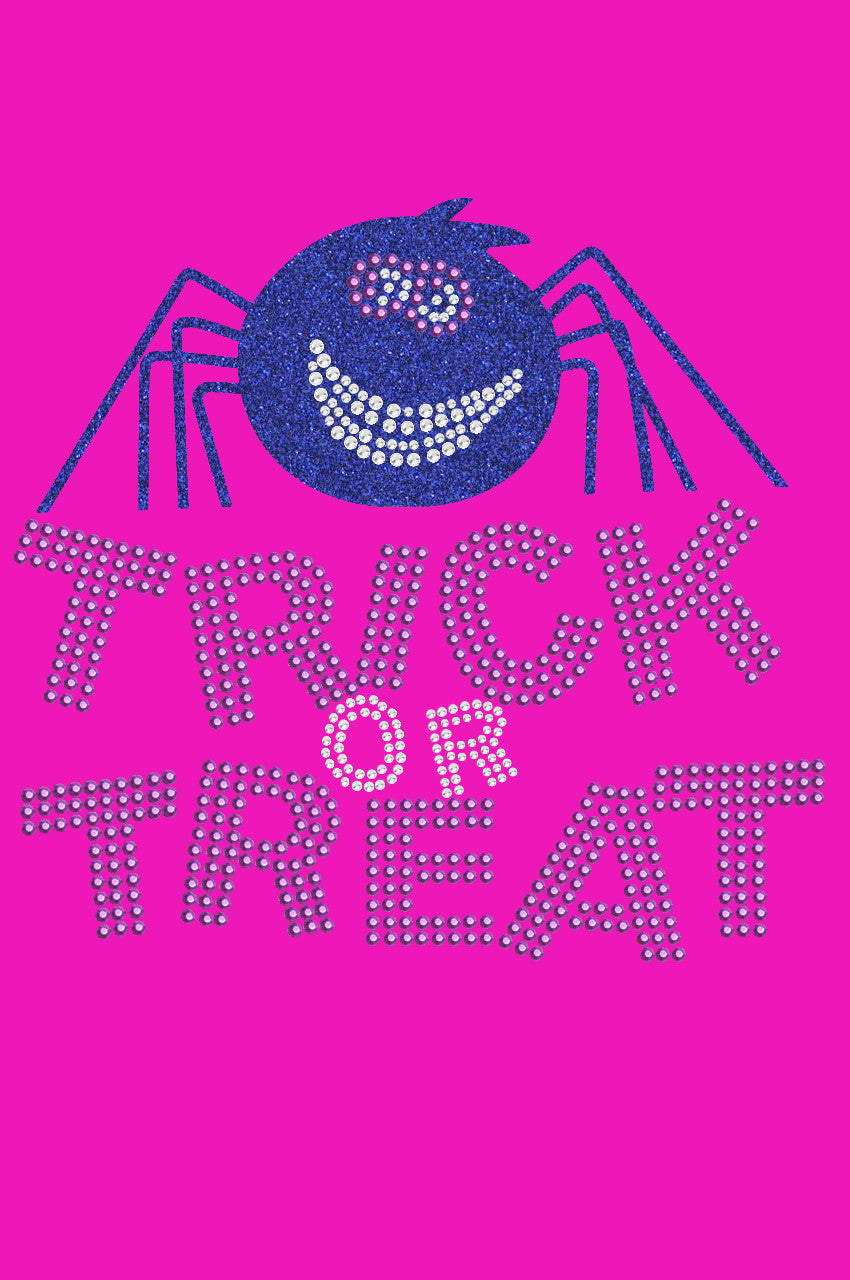 Trick or Treat with Blue Glitter Spider - Womens Tee