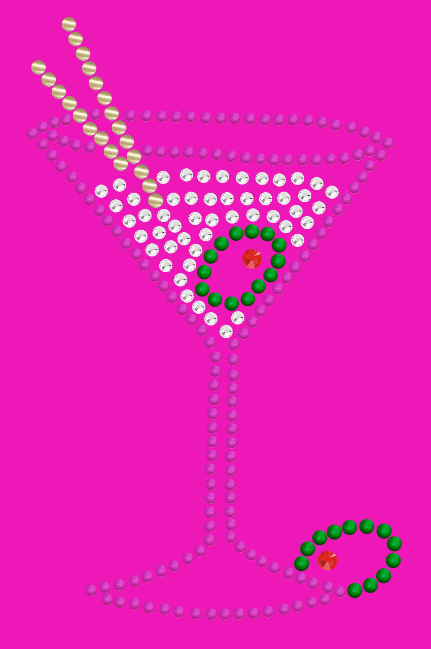 Martini (Fuchsia with Clear Rhinestones) - Womens T-shirt