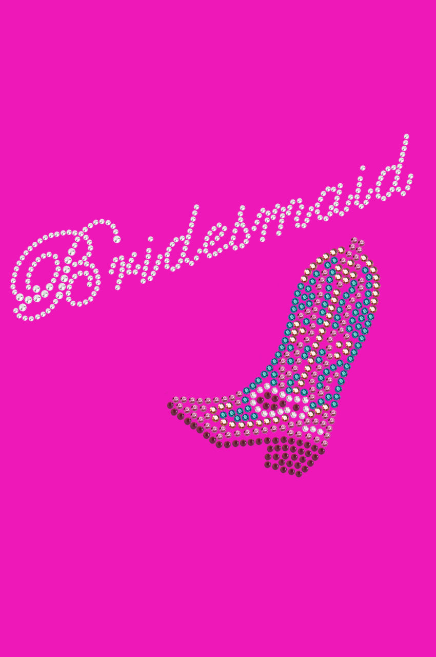 Bridesmaid with Pink/Turquoise Cowboy Boot- Womens T-shirt