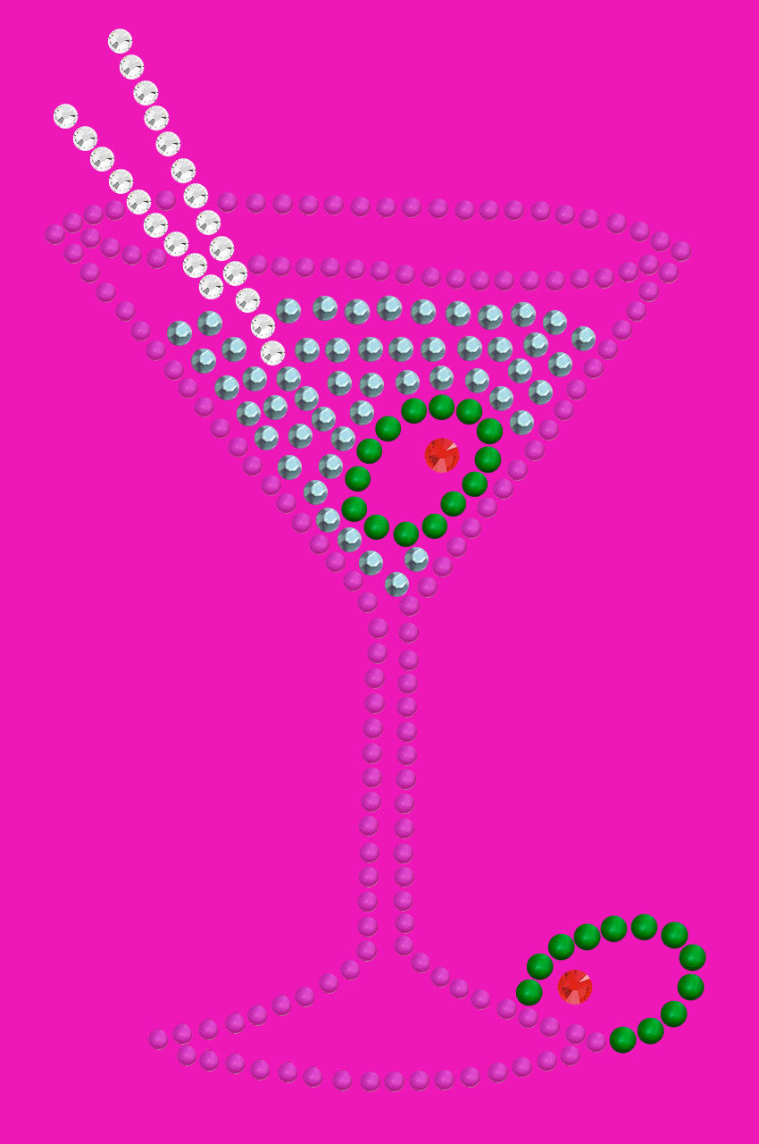 Martini (Fuchsia with Blue Rhinestones) - Womens T-shirt