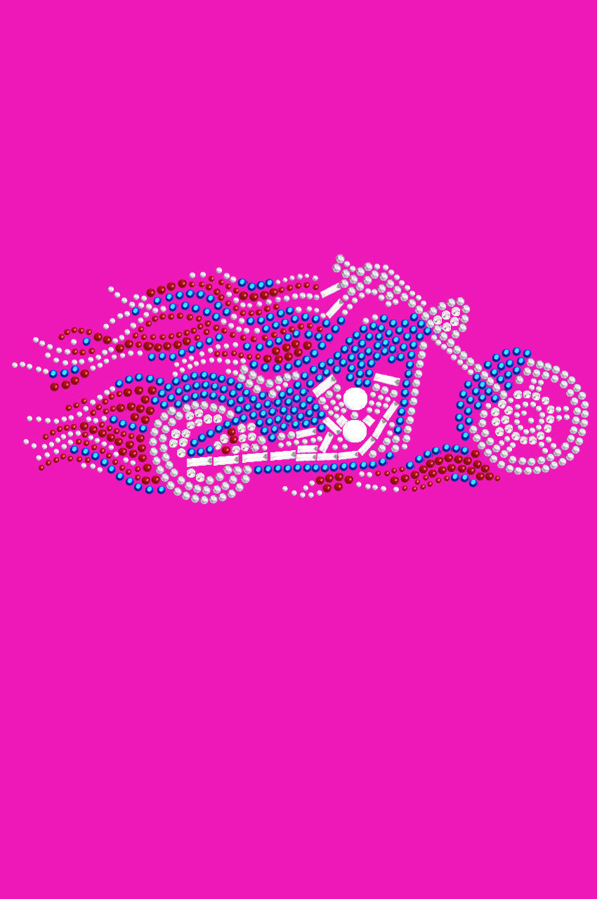 Motorcycle - Large Red, White, & Blue with Flames - Womens T-shirt