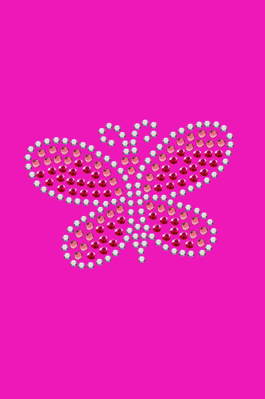 Pink Austrian crystal Rhinestone & Rhinestud Butterfly - Womens T-shirt