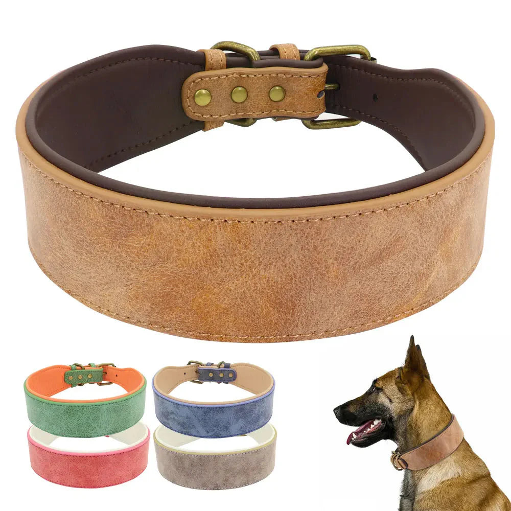 The Wide Luxe Collar - Padded Leather for Large Dogs