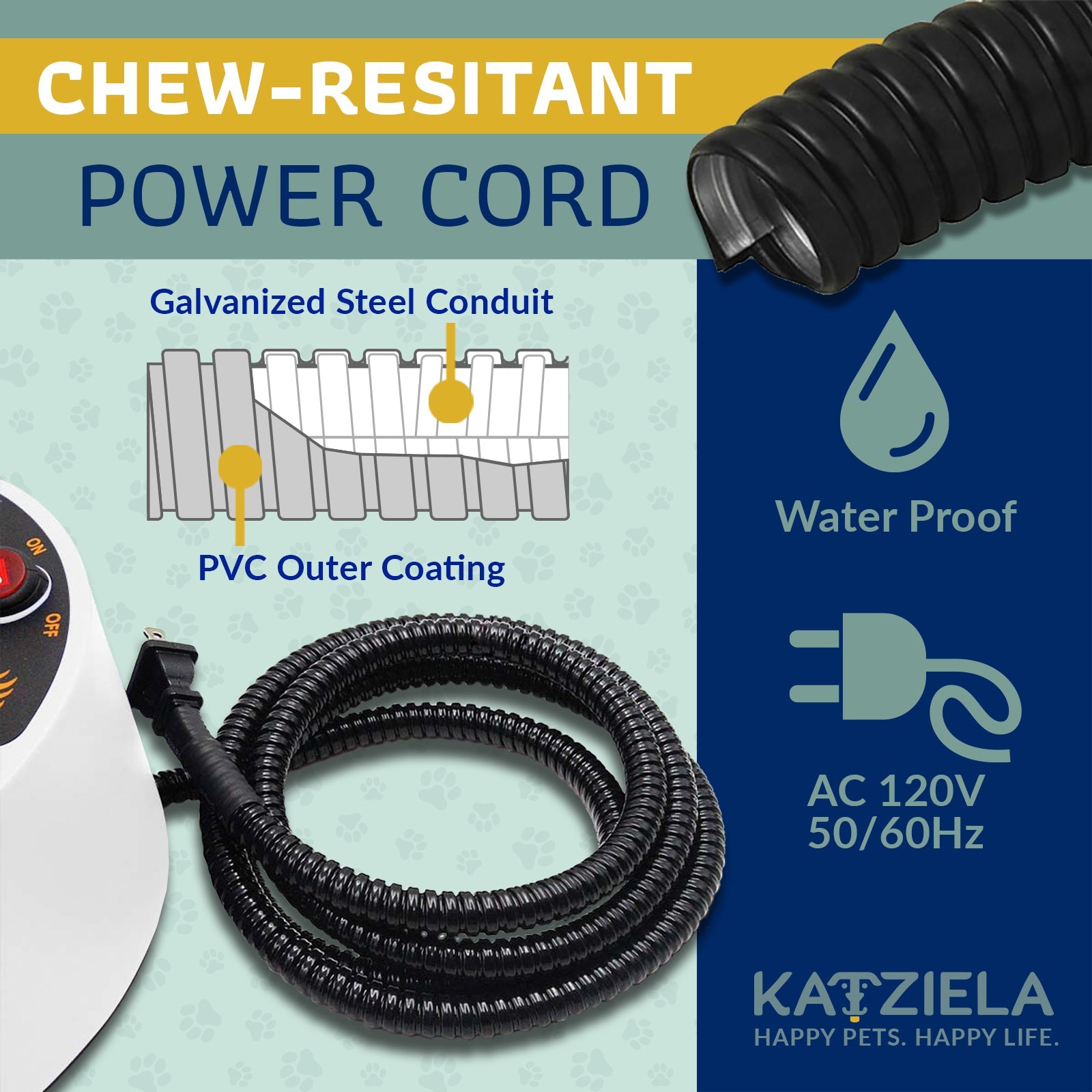 Katziela 2 Liter Heated Pet Water Bowl With Anti-Bite Cord To Keep Your Pets Bowl Warm On Cool Days