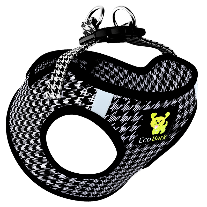 EcoBark Step In Dog Harness - Teacup & Small Breeds- Reflective Soft Mesh Harness for Teacup, Small Dogs and Puppies / Houndstooth