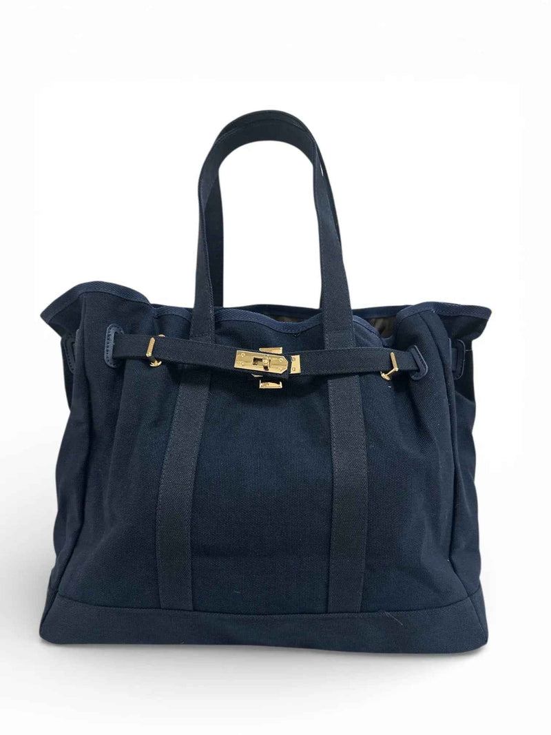 Huntley Equestrian Barnkin Navy Canvas Tote Bag with Gold Hardware