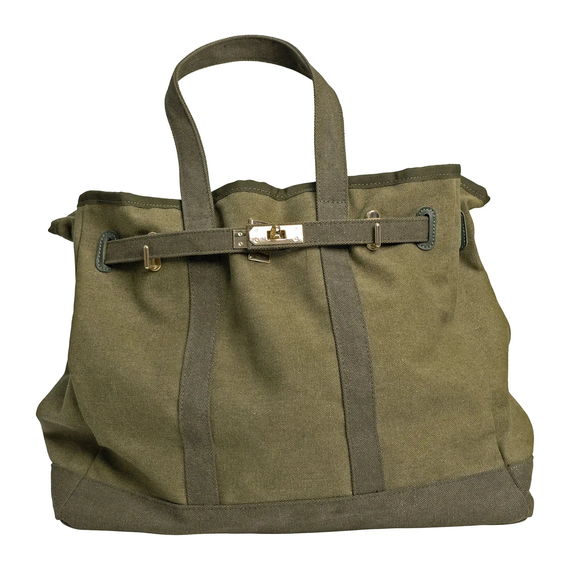 Huntley Equestrian Barnkin Olive Green Canvas Tote Bag with Gold Hardware