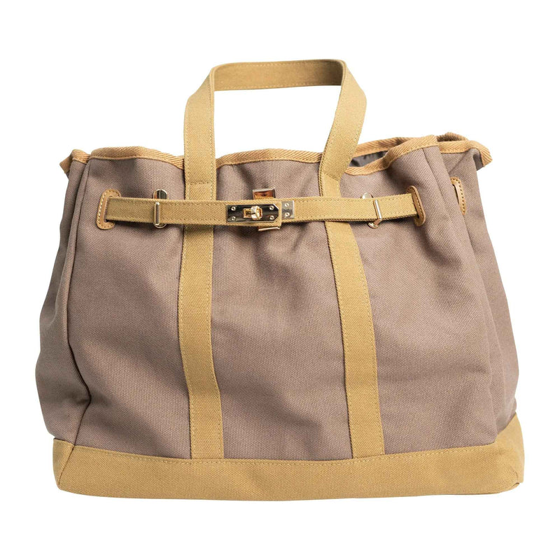Huntley Equestrian Barnkin Brown and Tan Two-Tone Canvas Tote Bag with Gold Hardware