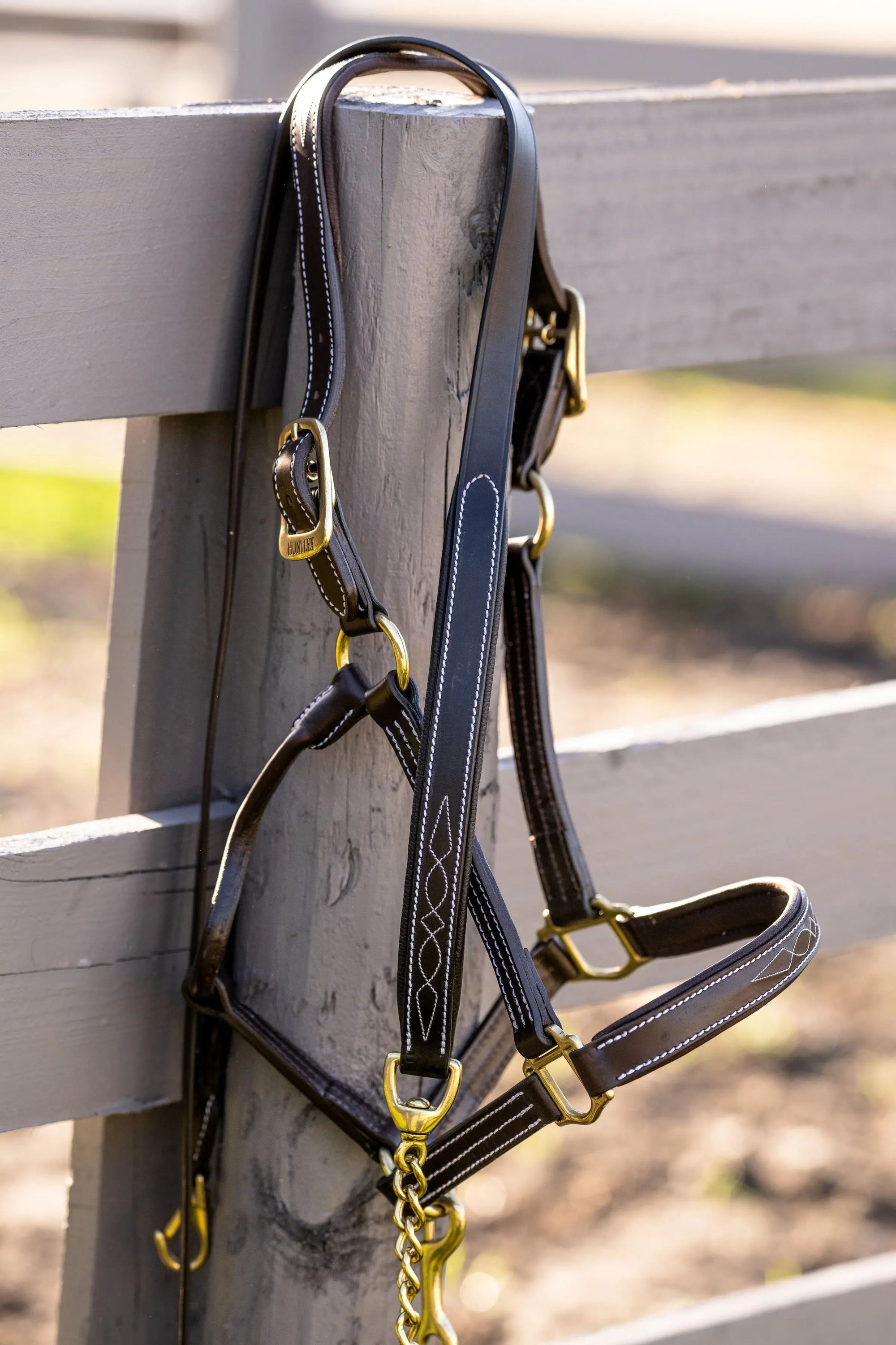 Huntley Equestrian Sedgwick Leather Lead with Brass Chain