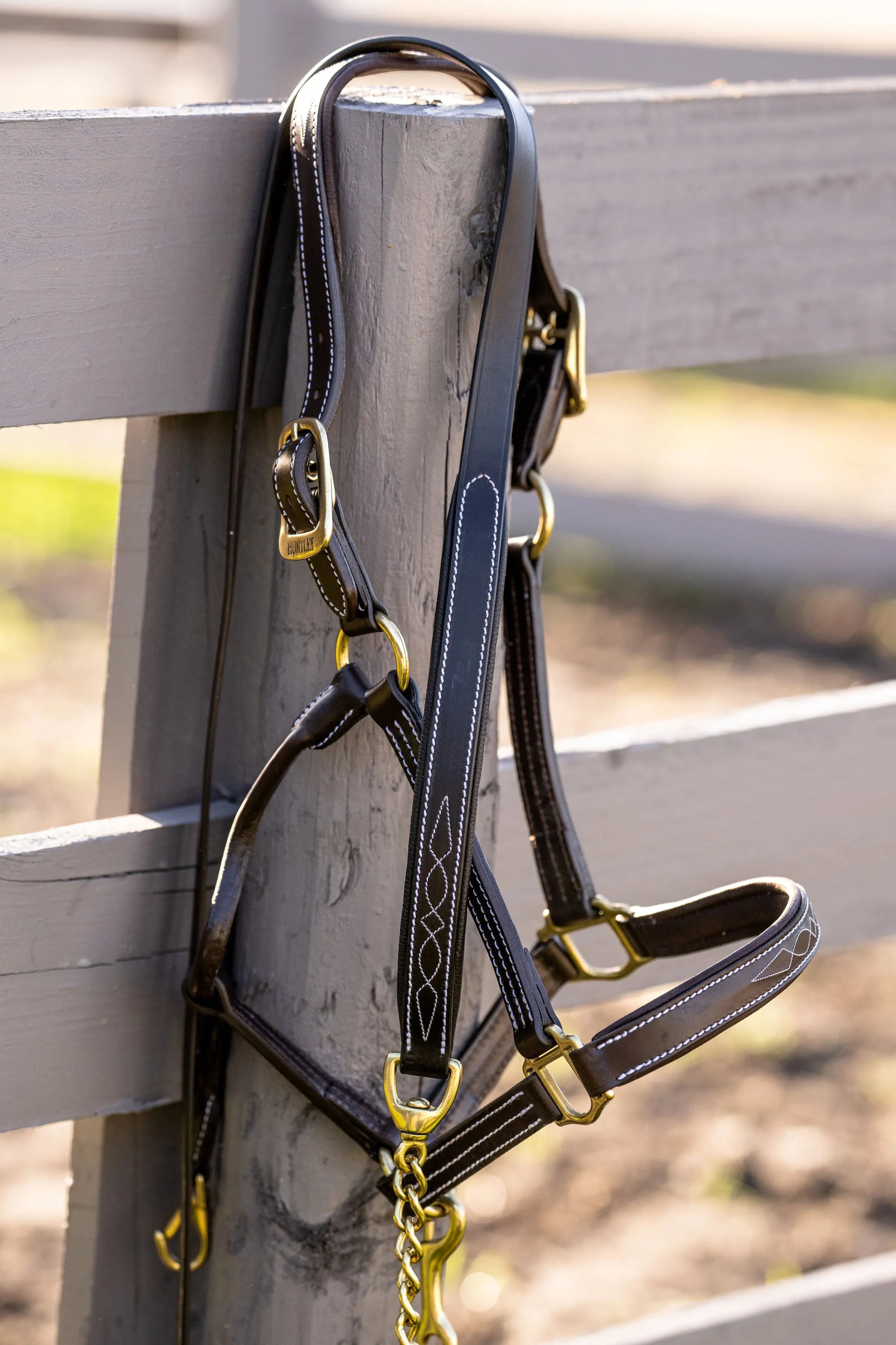 Huntley Equestrian Sedgwick Leather Lead with Brass Chain