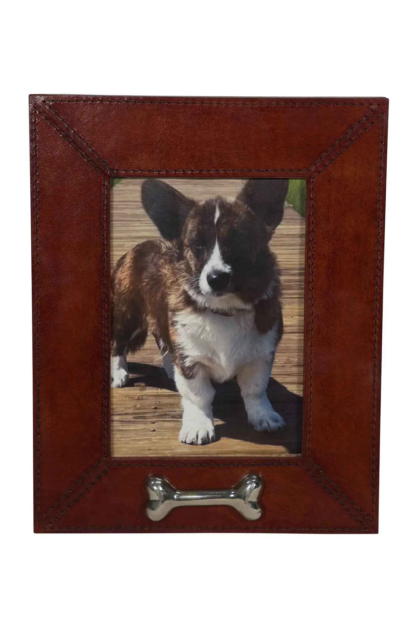 Huntley Pet Leather 5x7 Picture Frame with Silver Bone Accent