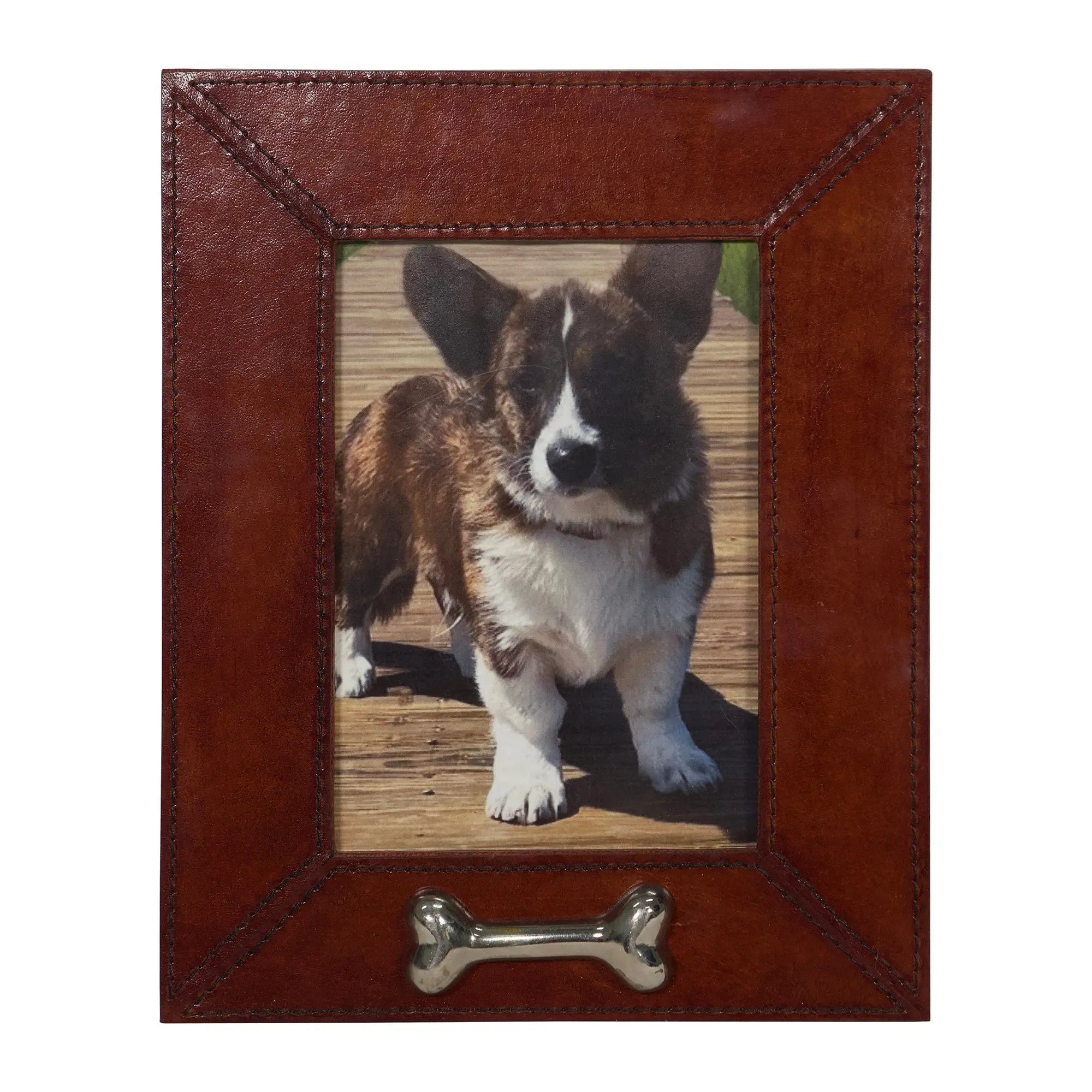 Huntley Pet Leather 5x7 Picture Frame with Silver Bone Accent