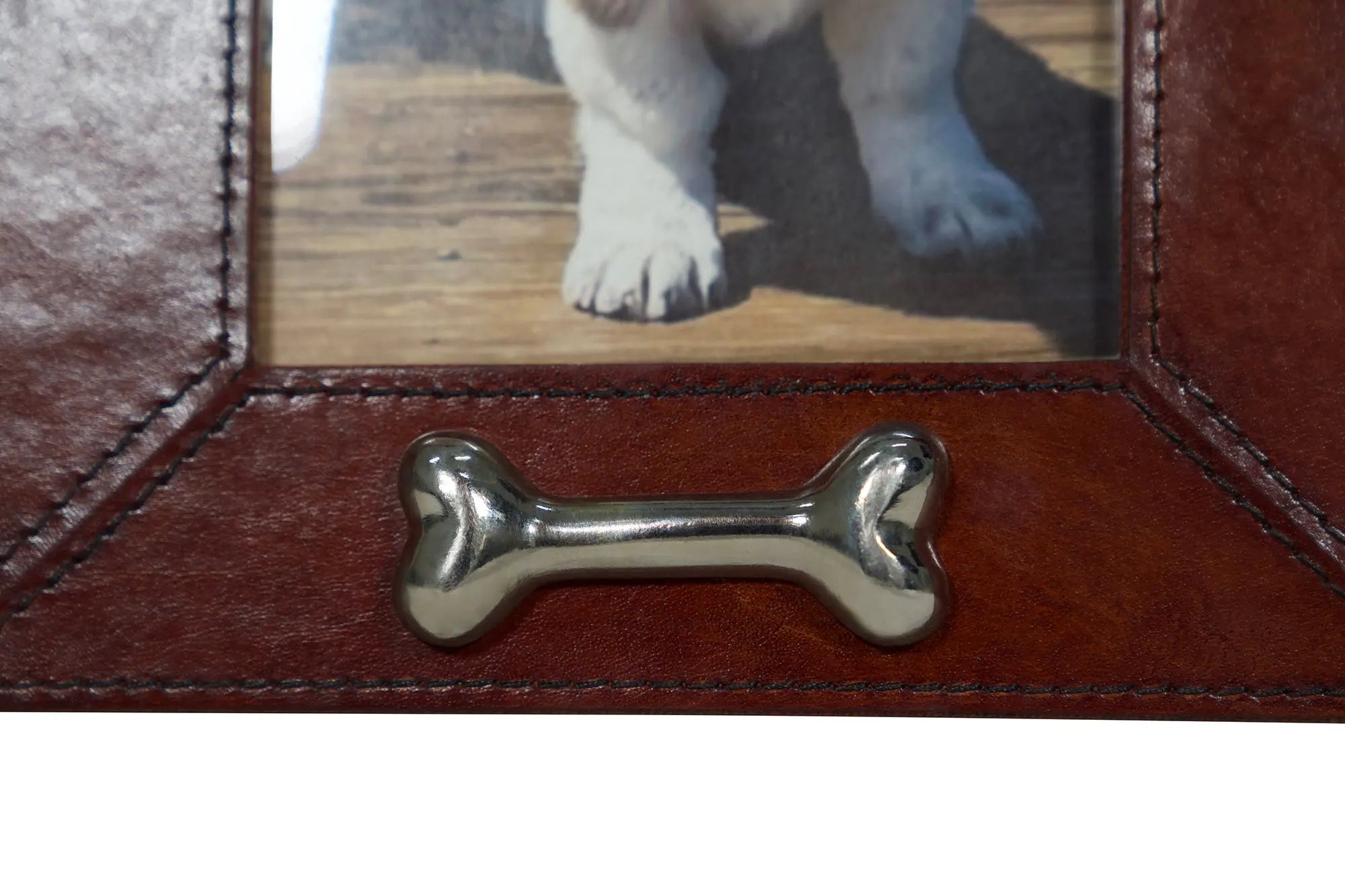 Huntley Pet Leather 5x7 Picture Frame with Silver Bone Accent