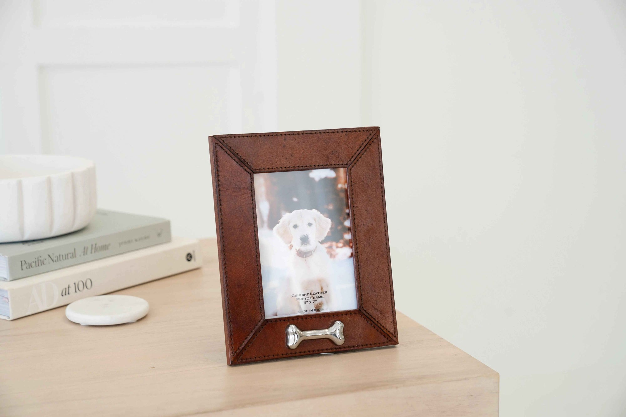 Huntley Pet Leather 5x7 Picture Frame with Silver Bone Accent