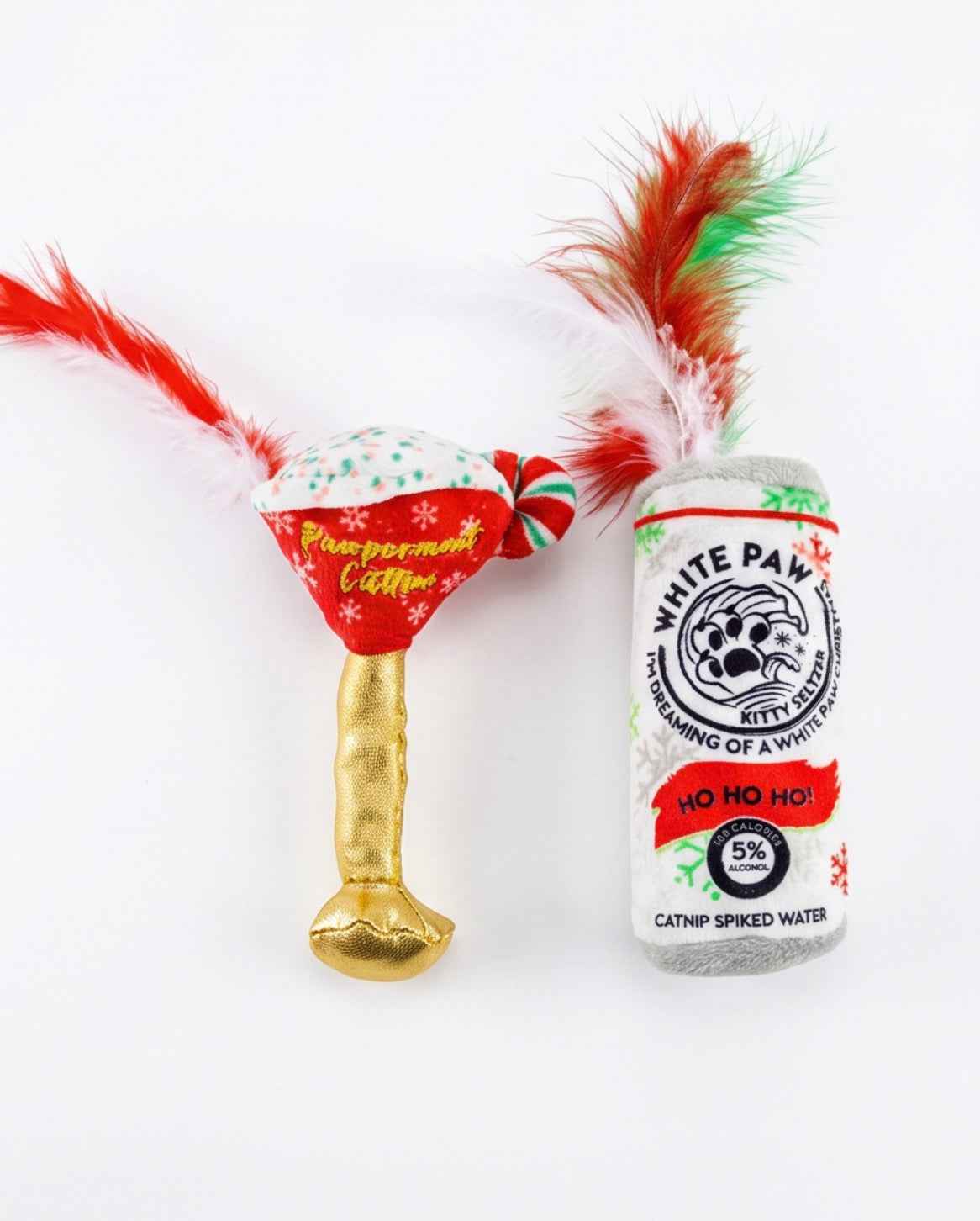 Haute Diggity Dog White Paw Kitty Seltzer & Pawpermint Cattini Christmas Cat Organic Catnip Toy
