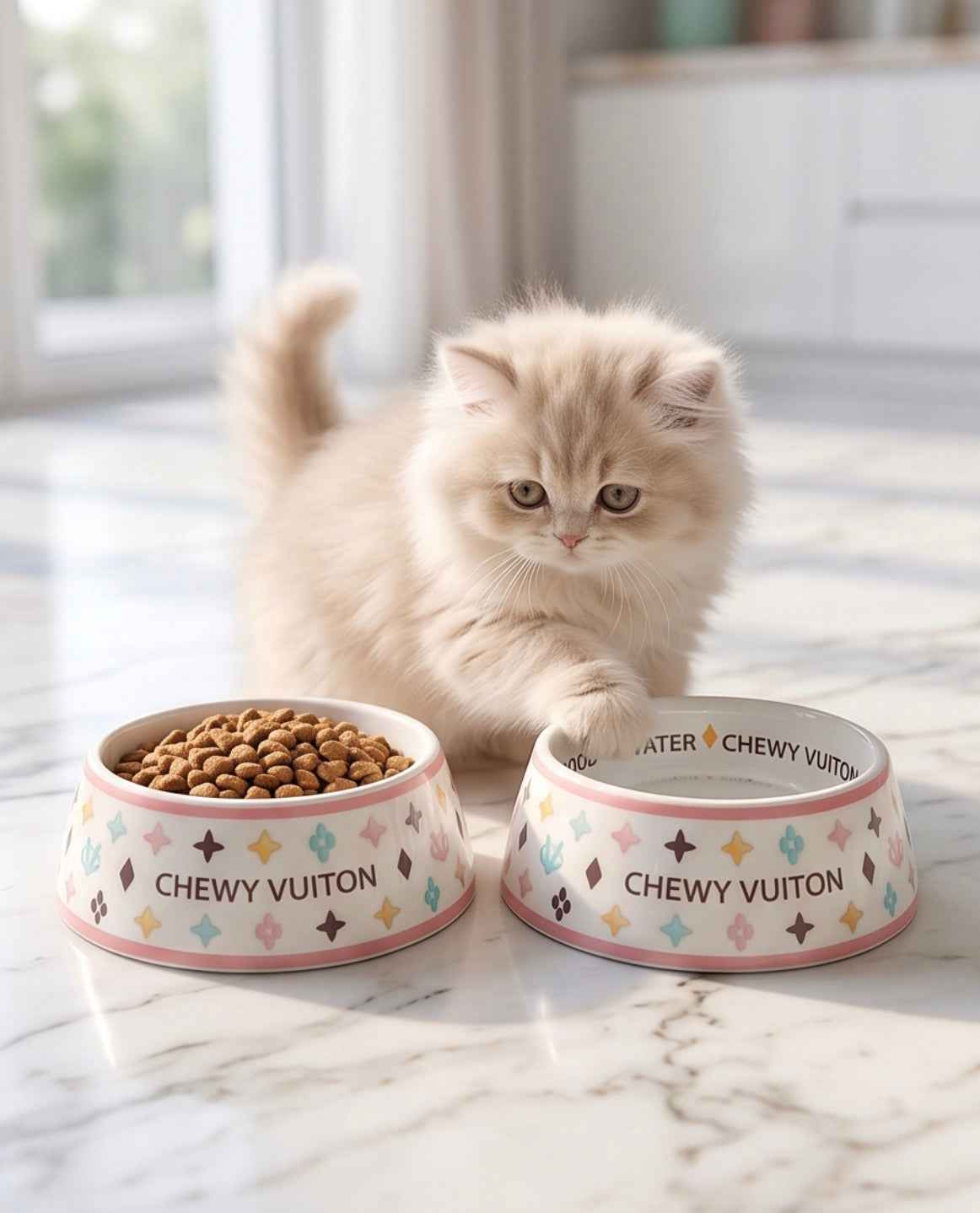 Haute Diggity Dog White Chewy Vuiton Dog Bowl