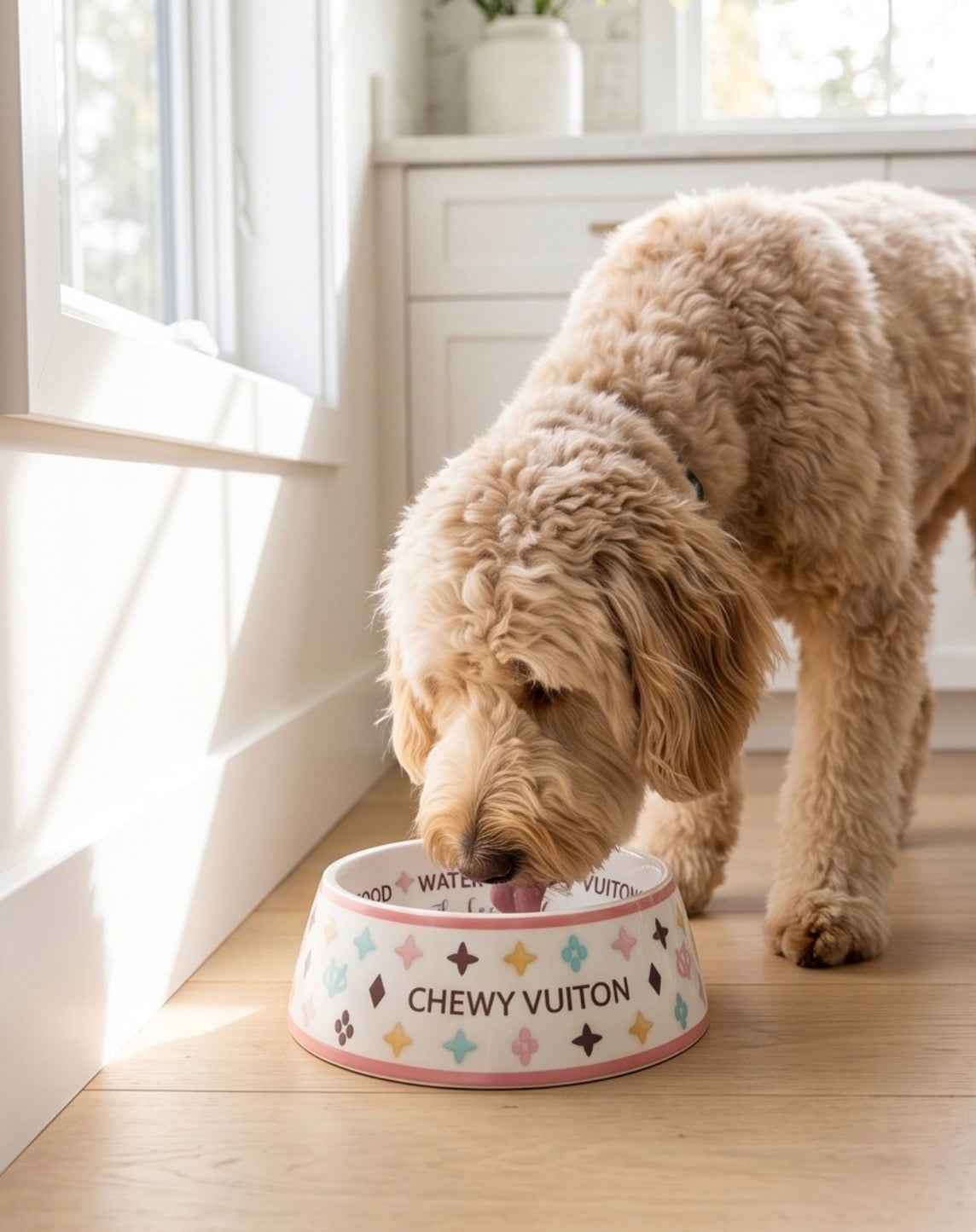 Haute Diggity Dog White Chewy Vuiton Dog Bowl