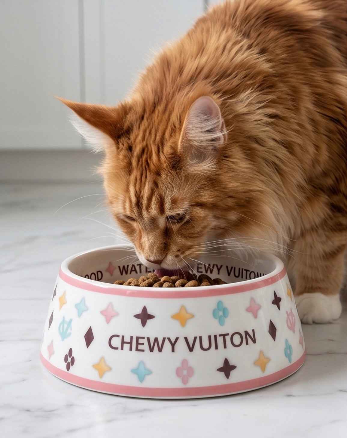Haute Diggity Dog White Chewy Vuiton Dog Bowl