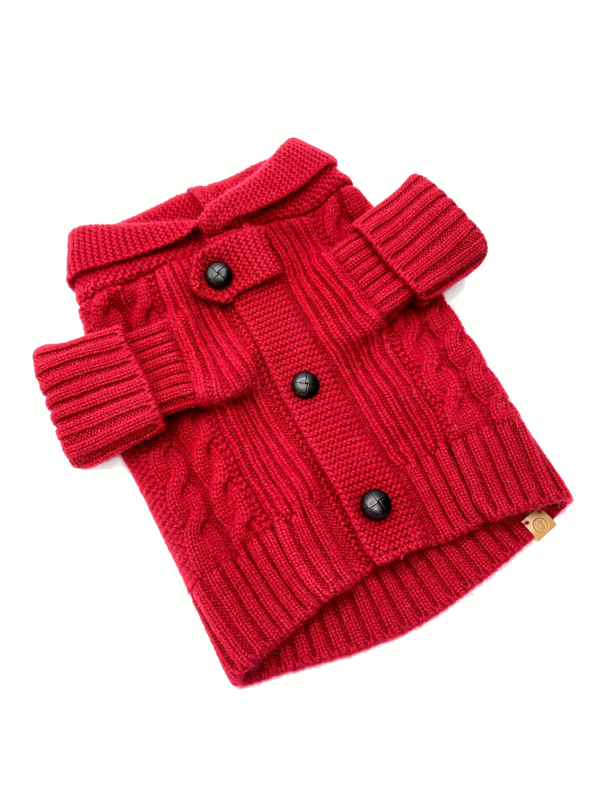 BESPOKE PAWS Brooklyn Cashmere Cardigan, Garnet - Leather Warm Winter Cozy Sweaters