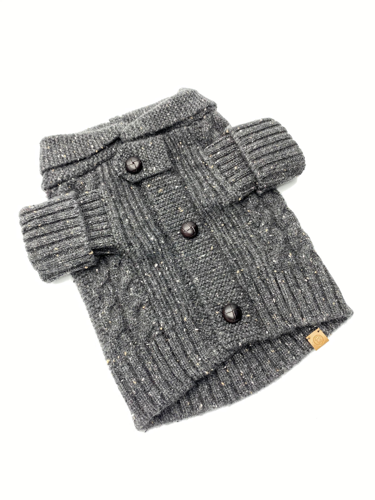 BESPOKE PAWS Brooklyn Cashmere Cardigan, Charcoal - Leather Warm Cozy Comfort Sweaters