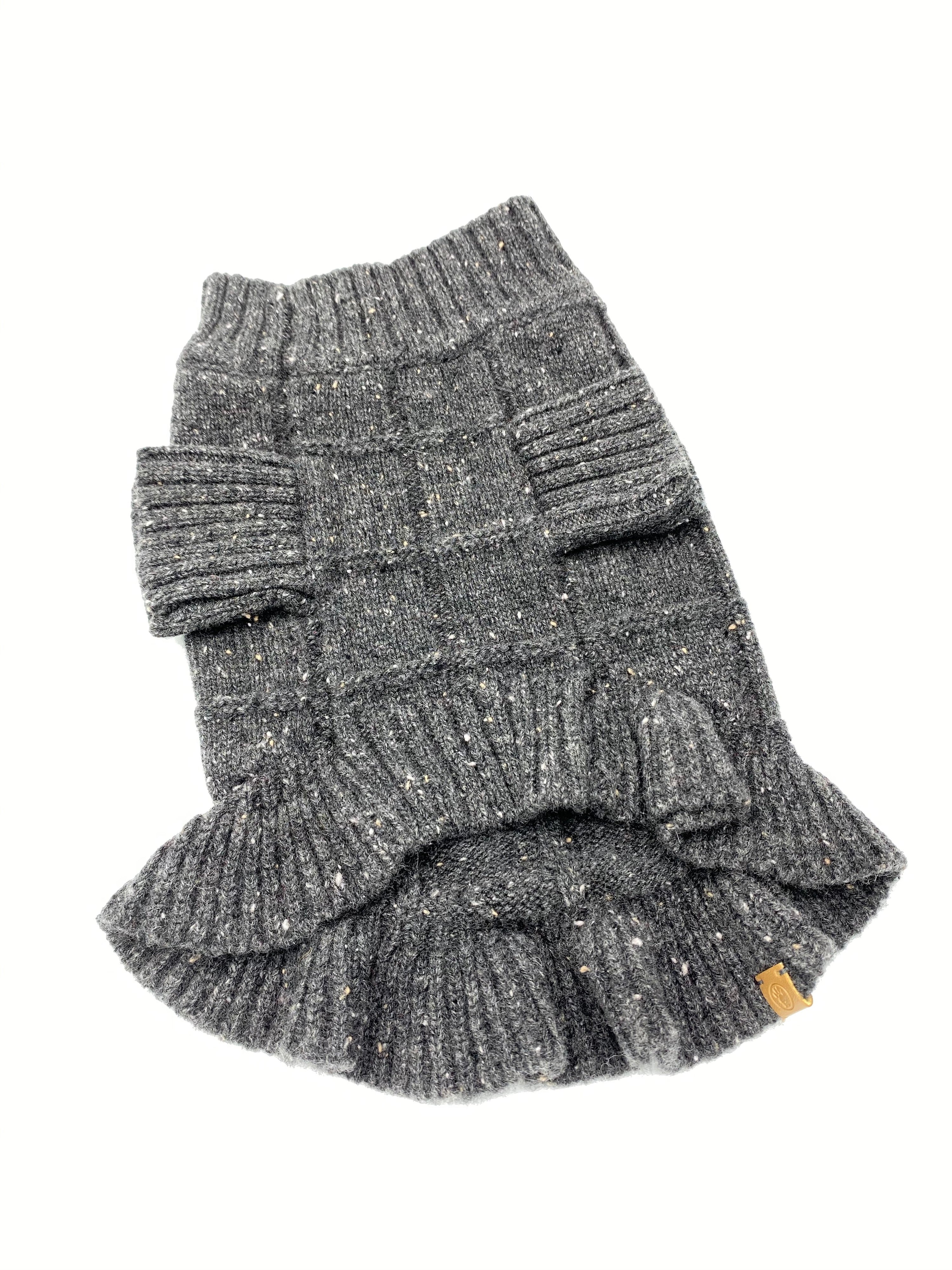 BESPOKE PAWS Rein Cashmere Ruffle Dress, Charcoal - Durable Warm Cozy Comfort Sweaters