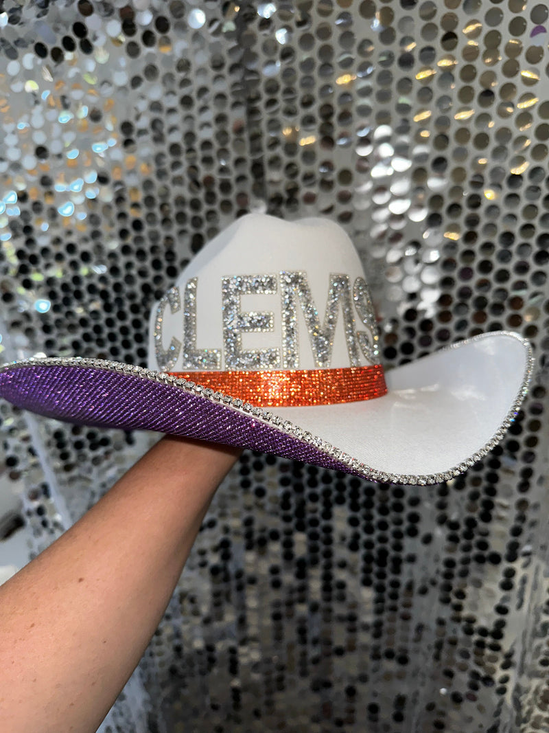 Clemson Rhinestone Cowgirl Hat - front view | HT Animal Supply