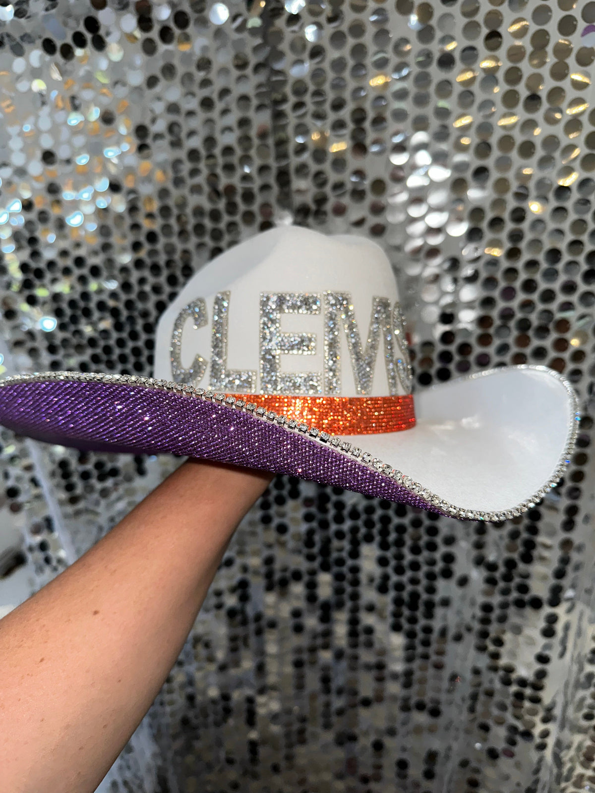 Clemson Rhinestone Cowgirl Hat - detail view | HT Animal Supply