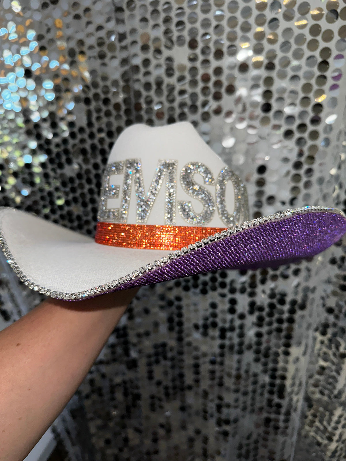 Clemson Rhinestone Cowgirl Hat - back view | HT Animal Supply