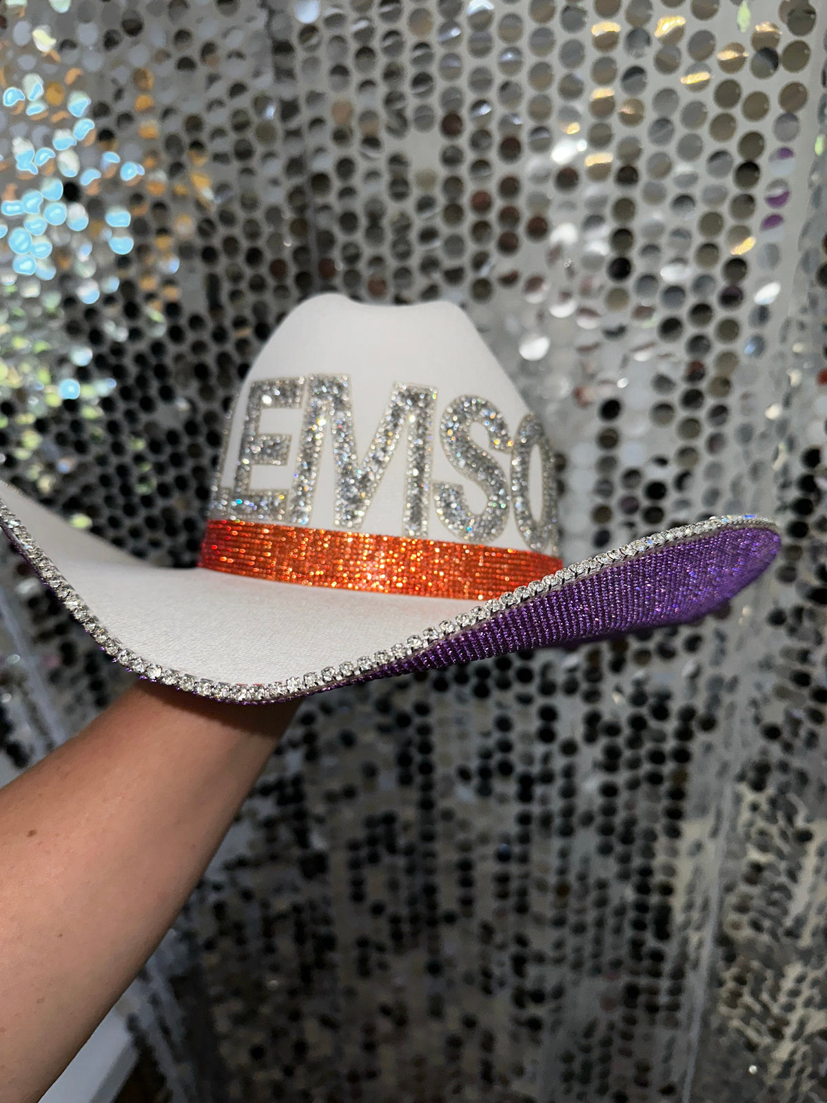 Clemson Rhinestone Cowgirl Hat - detail view | HT Animal Supply