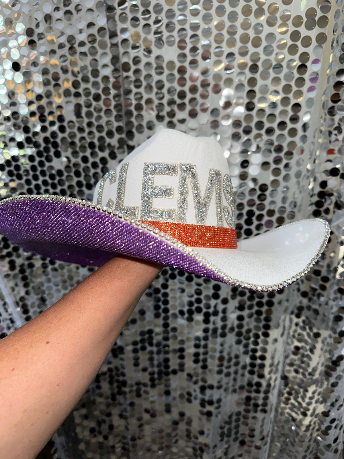 Clemson Rhinestone Cowgirl Hat - detail view | HT Animal Supply
