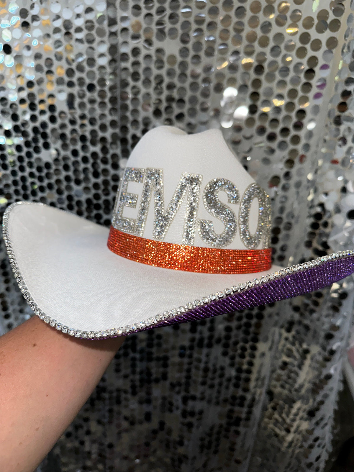 Clemson Rhinestone Cowgirl Hat - detail view | HT Animal Supply