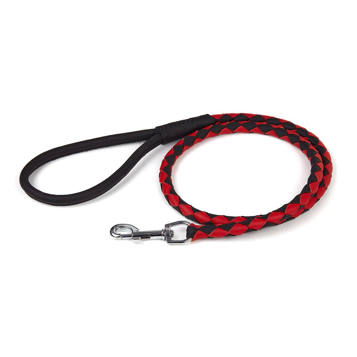Dogline Soft Leather Dual-Color Braided Round Dog Lead
