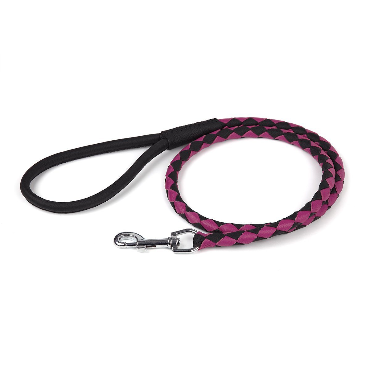 Dogline Soft Leather Dual-Color Braided Round Dog Lead