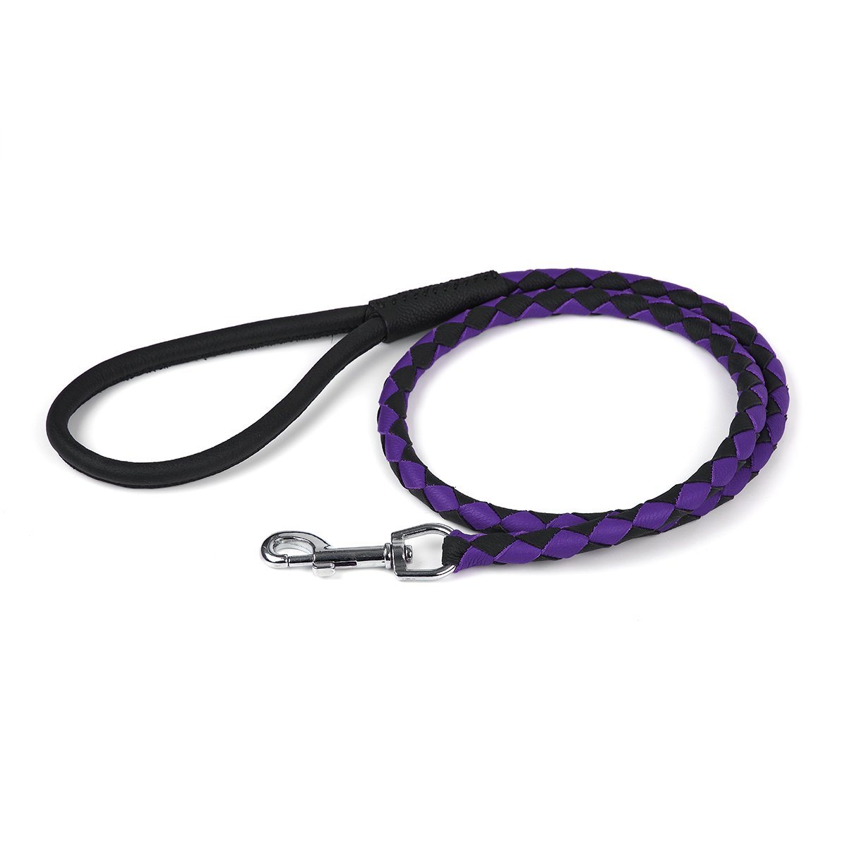 Dogline Soft Leather Dual-Color Braided Round Dog Lead