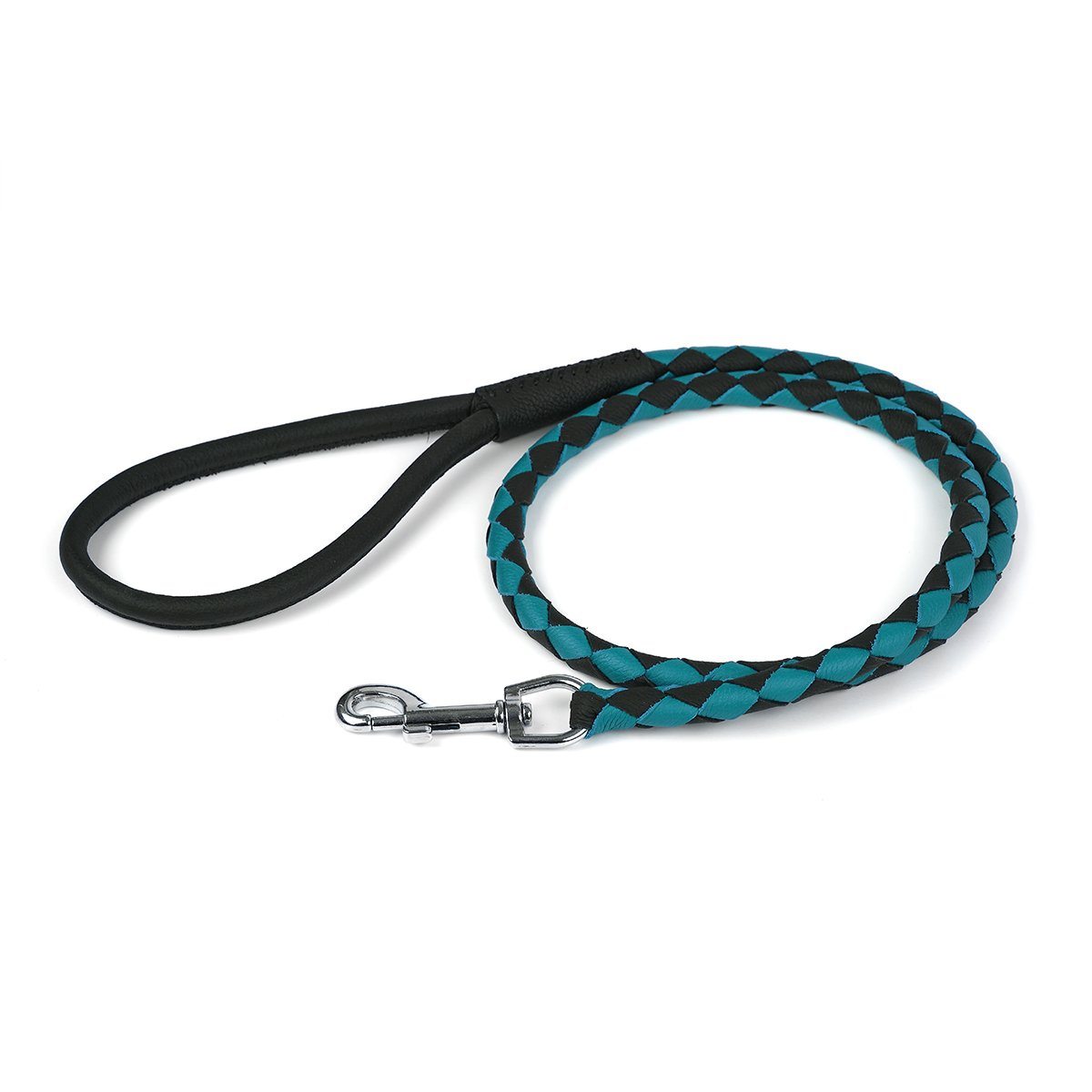 Dogline Soft Leather Dual-Color Braided Round Dog Lead