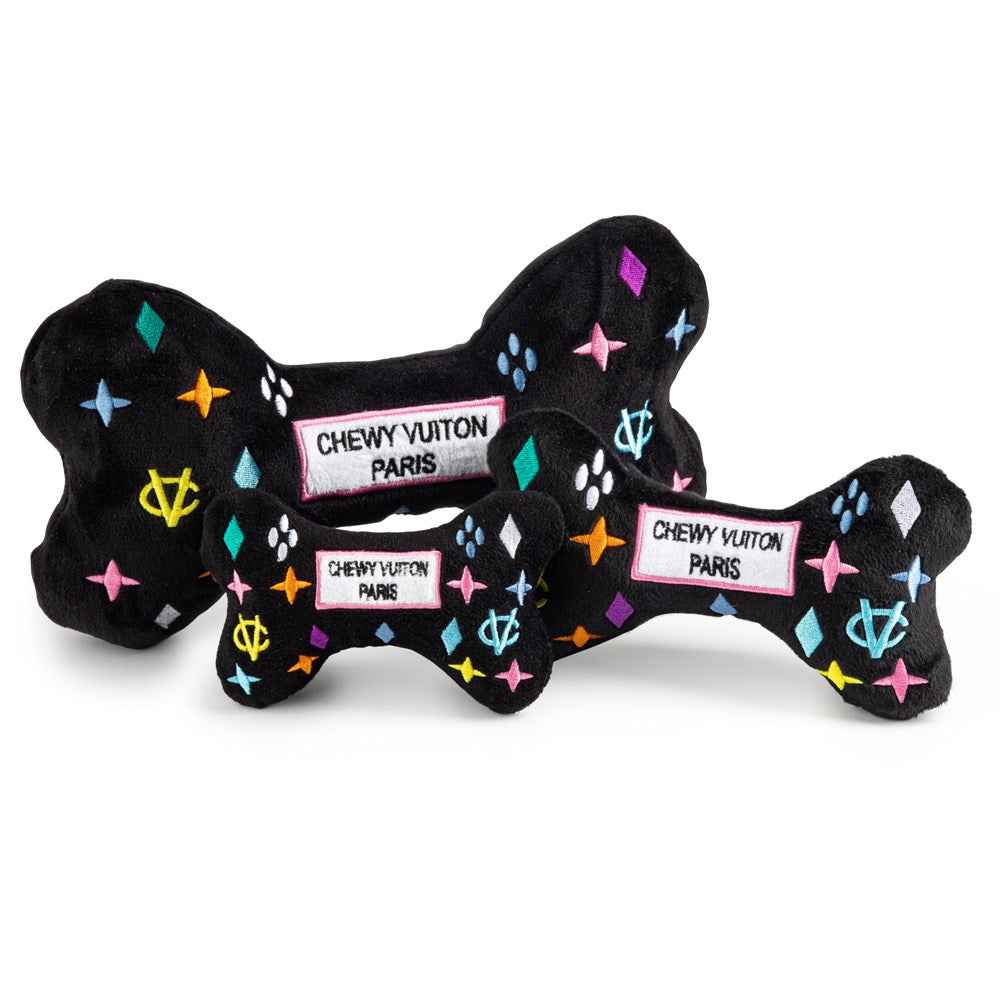 Haute Diggity Dog Black Monogram Chewy Vuiton Bone Plush Dog Toy