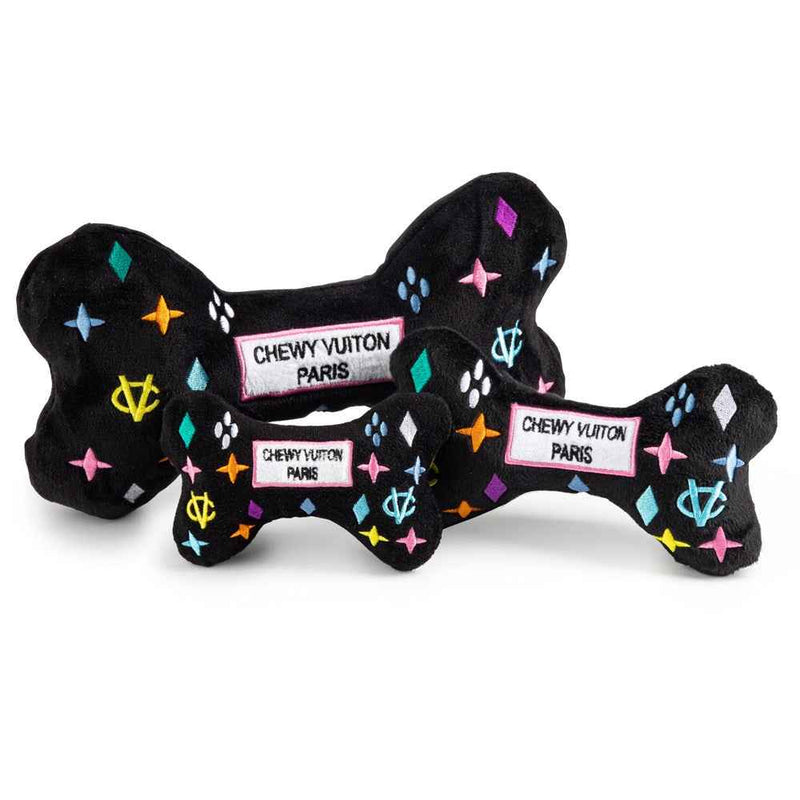 Haute Diggity Dog Black Monogram Chewy Vuiton Bone Plush Dog Toy