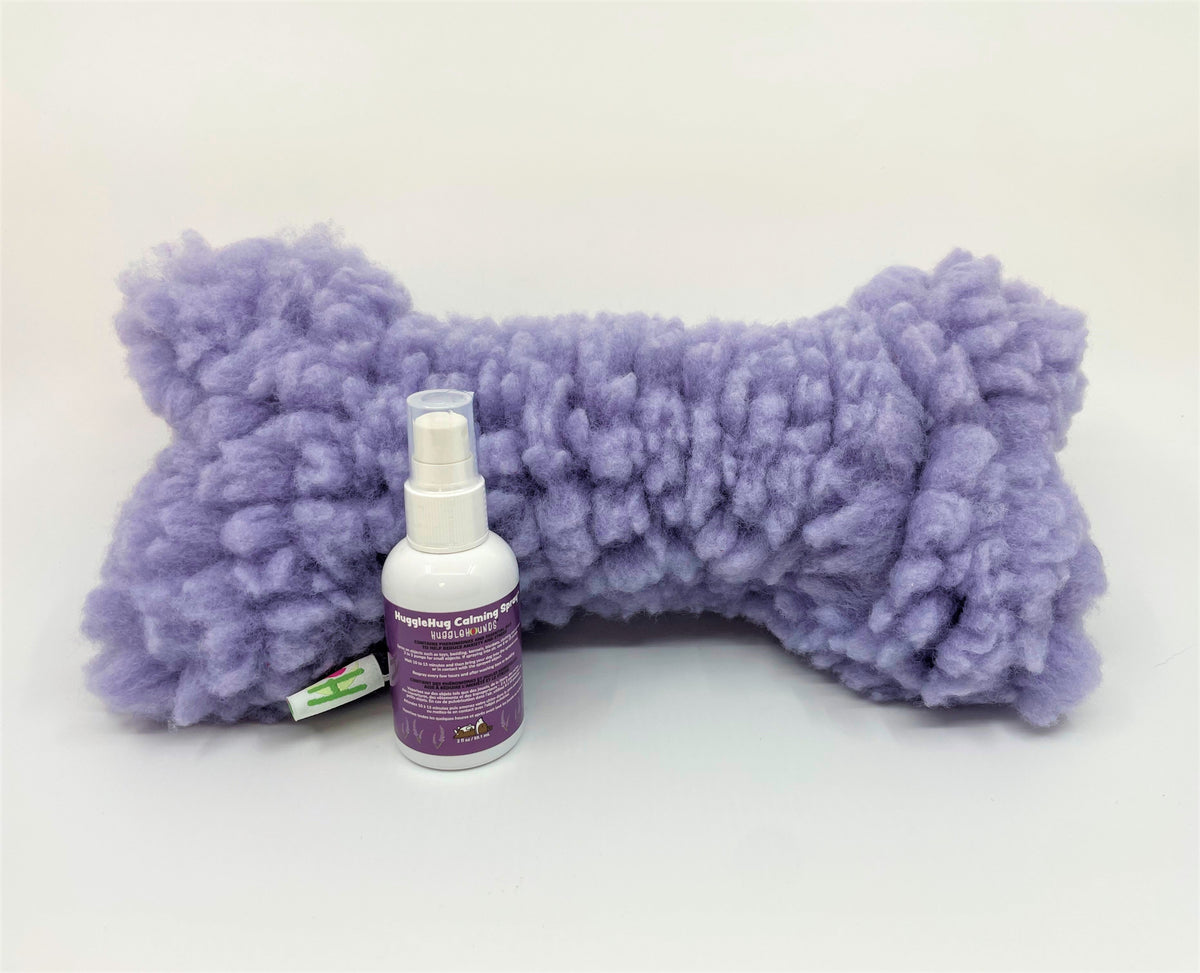 HuggleHugTM Lavender Bone & 2oz Calming Spray Dog Toy Set