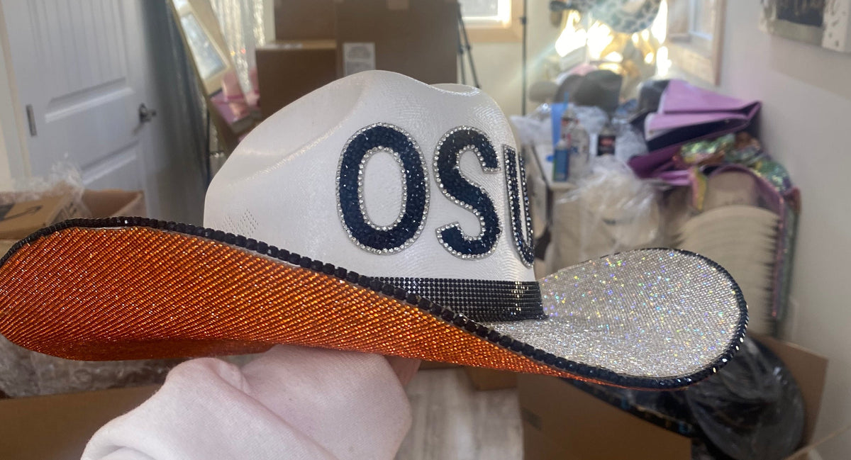 Oklahoma State Rhinestone Cowgirl Hat - back view | HT Animal Supply