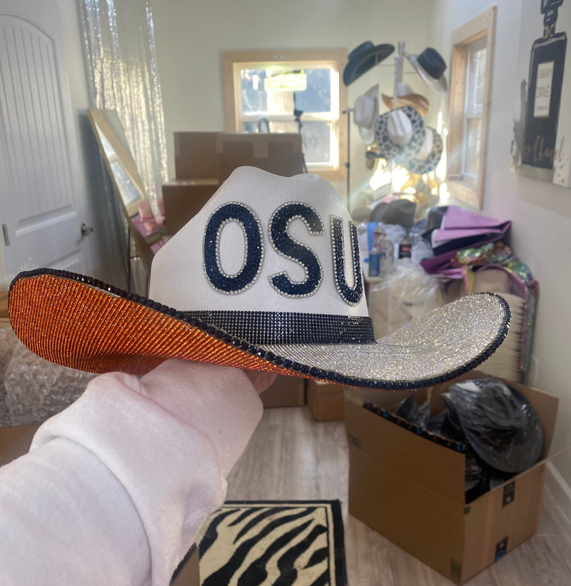 Oklahoma State Rhinestone Cowgirl Hat - front view | HT Animal Supply