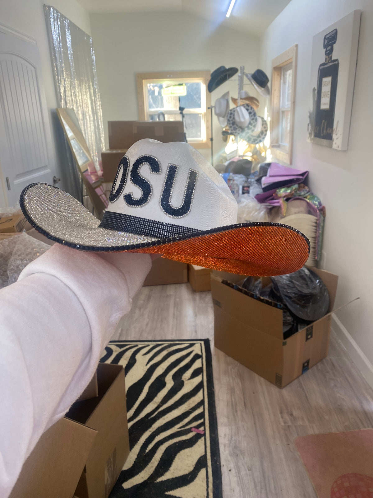 Oklahoma State Rhinestone Cowgirl Hat - side view | HT Animal Supply